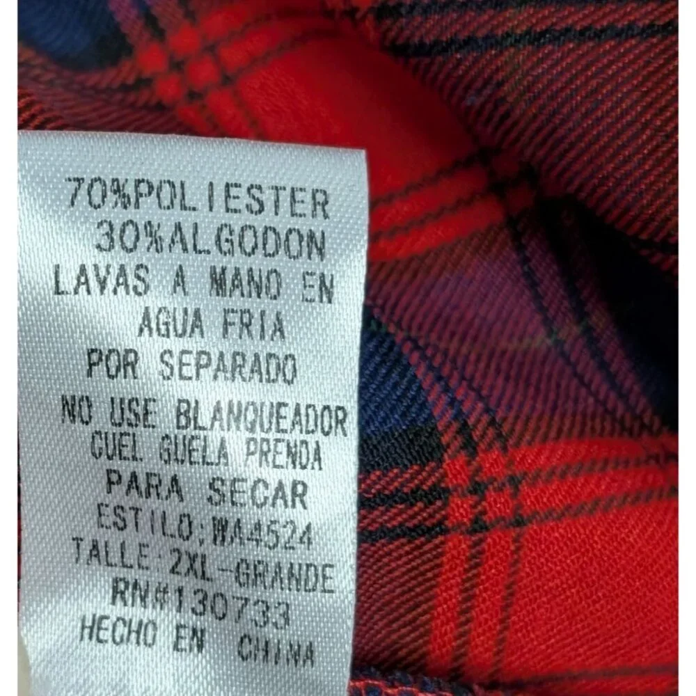 Umgee Womens 2XL Red Black Plaid Button-Down Shirt Floral Embroidery Long Sleeve - Picture 6 of 12